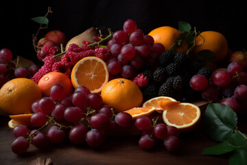Naklejka na ściany i meble mix of fruits on wooden table