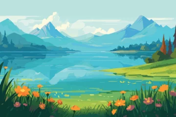 Tuinposter landscape with lake and mountains © STF Design 