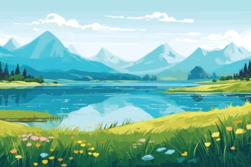 Tuinposter landscape with lake and mountains © STF Design 