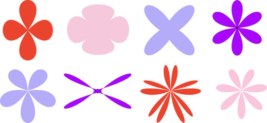 set of flowers geometric element for design cute or poster retro and symbol