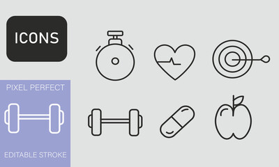Sport and Fitness Health Icons Set vector design Isolated. Editable File EPS10
