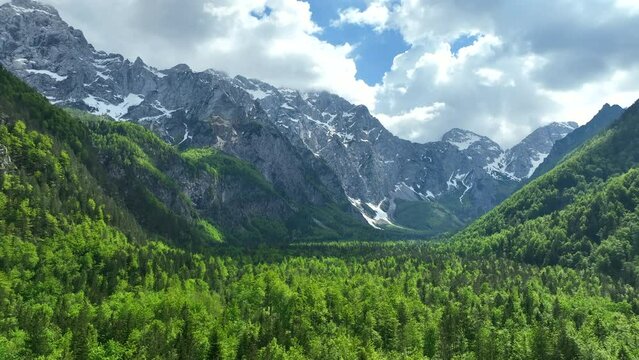 Logar Valley (Logarska dolina) in the Kamnik Savinja Alps in Slovenia during a beautiful springtime day.
