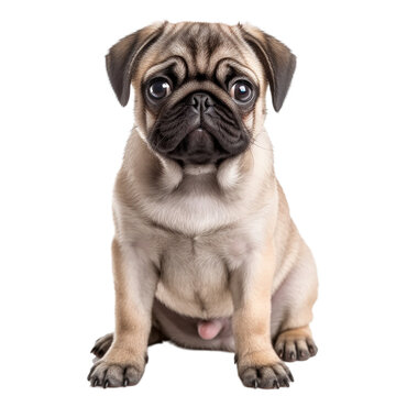 pug dog puppy looking at you , isolated on transparent background cutout 