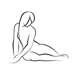 Sitting woman symbol in line style.