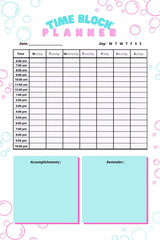 Time block planner digital printable blank template insert
