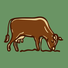 brown cow  vector art side view vector art  illustration