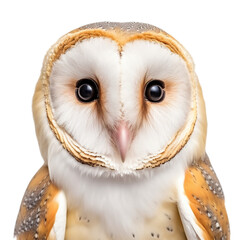 barn owl face shot , isolated on transparent background cutout 
