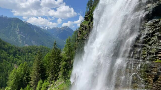 Stuibenfall waterfall bigest waterfall in Tirol in the �tztal valley in Tyrol Austria during a beautiful springtime day in the Alps.