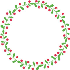 Wild berry with leaves wreath illustration for decotration on Christmas holiday festival, nature food and berry fruit concept.