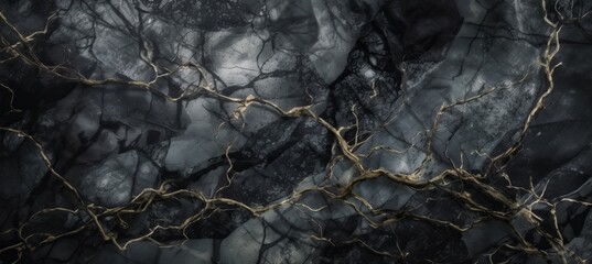 Black gold marble stone texture surface background. Generative AI technology.