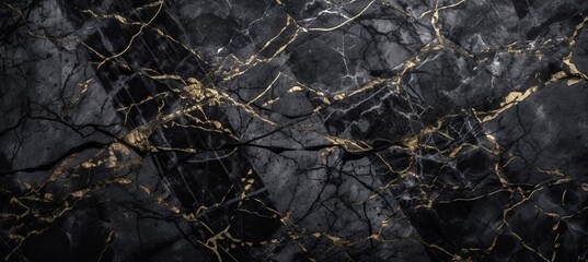 Black gold marble stone texture surface background. Generative AI technology.