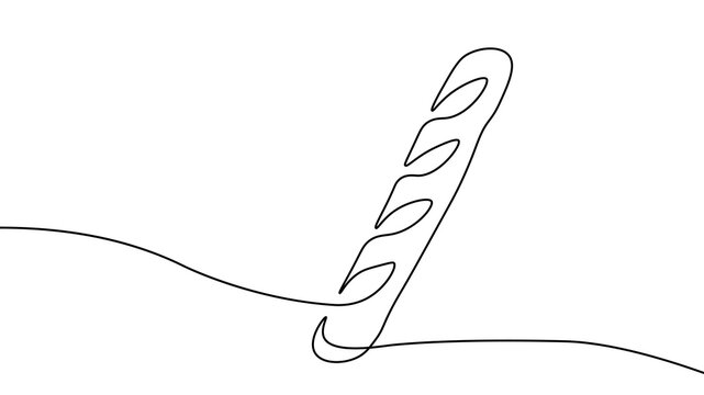 One line fresh French baguette baking symbol. Tasty bread patties continuous line sketch. Rustic style concept poster.Pastry natural organic food