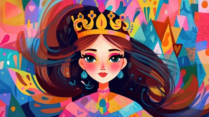 cute fairytale children book style illustration character art, fashionista girl in gorgeous fabulous look, Generative Ai