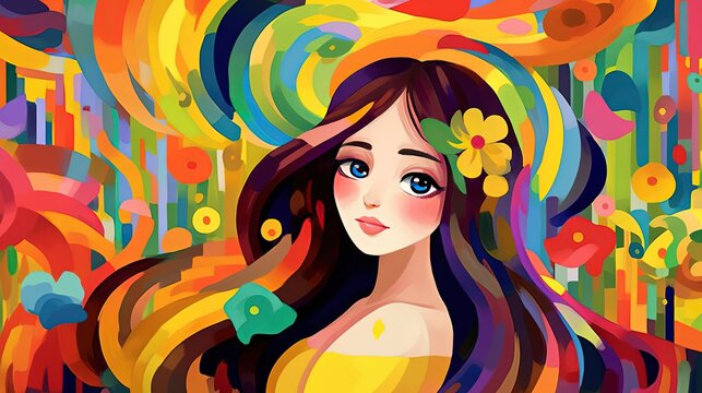 cute fairytale children book style illustration character art, fashionista girl in gorgeous fabulous look, Generative Ai