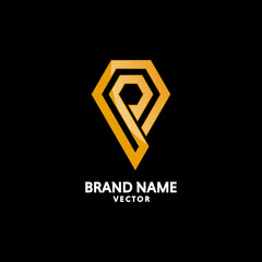 Line Art P Letter in Gold Color Logo Design