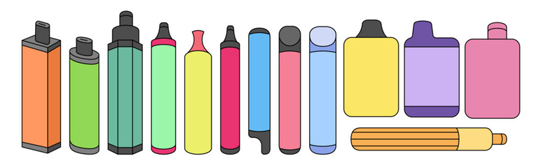 Set of colorful disposable electronic cigarette