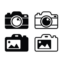 A set of camera icons on a white background. 