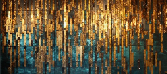 Golden glass mosaic background. Generative AI technology.	