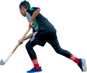 Primary school boy holding a hockey stick