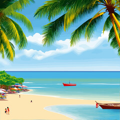 Fototapeta na wymiar beach illustration sun clean simple tropica