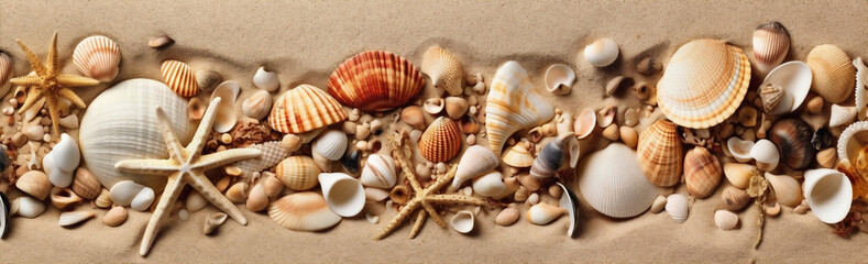Fototapeta na wymiar tropical sand nature shell ocean sea beach holiday summer banner. Generative AI.