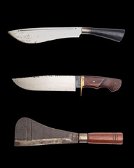 Various Type of Big Knife on iSolated Black Background