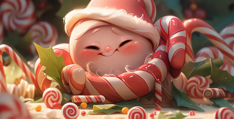 Candy cane with a festive face