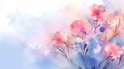 Abstract watercolor background with pink flowers and copy space for design. By Generative AI.