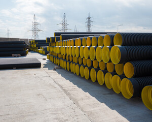 Black HDPE Double Wall Corrugated Pipe, 
HDPE Pipes Manufacturers, HDPE DWC Yellow pipes, Corrugated pipes with different sizes