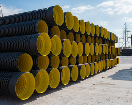 Black HDPE Double Wall Corrugated Pipe, 
HDPE Pipes Manufacturers, HDPE DWC Yellow pipes, Corrugated pipes with different sizes