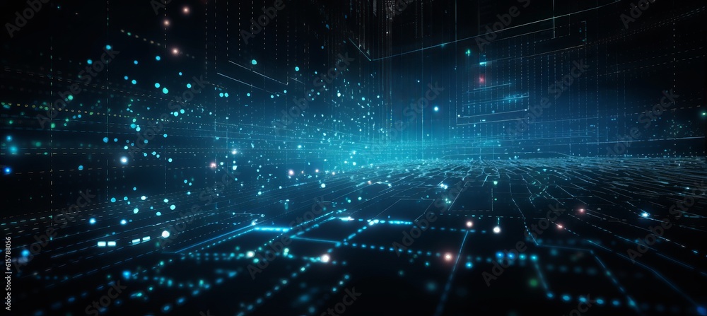 Poster Digital virtual cyberspace matrix technology background. Generative AI technology.