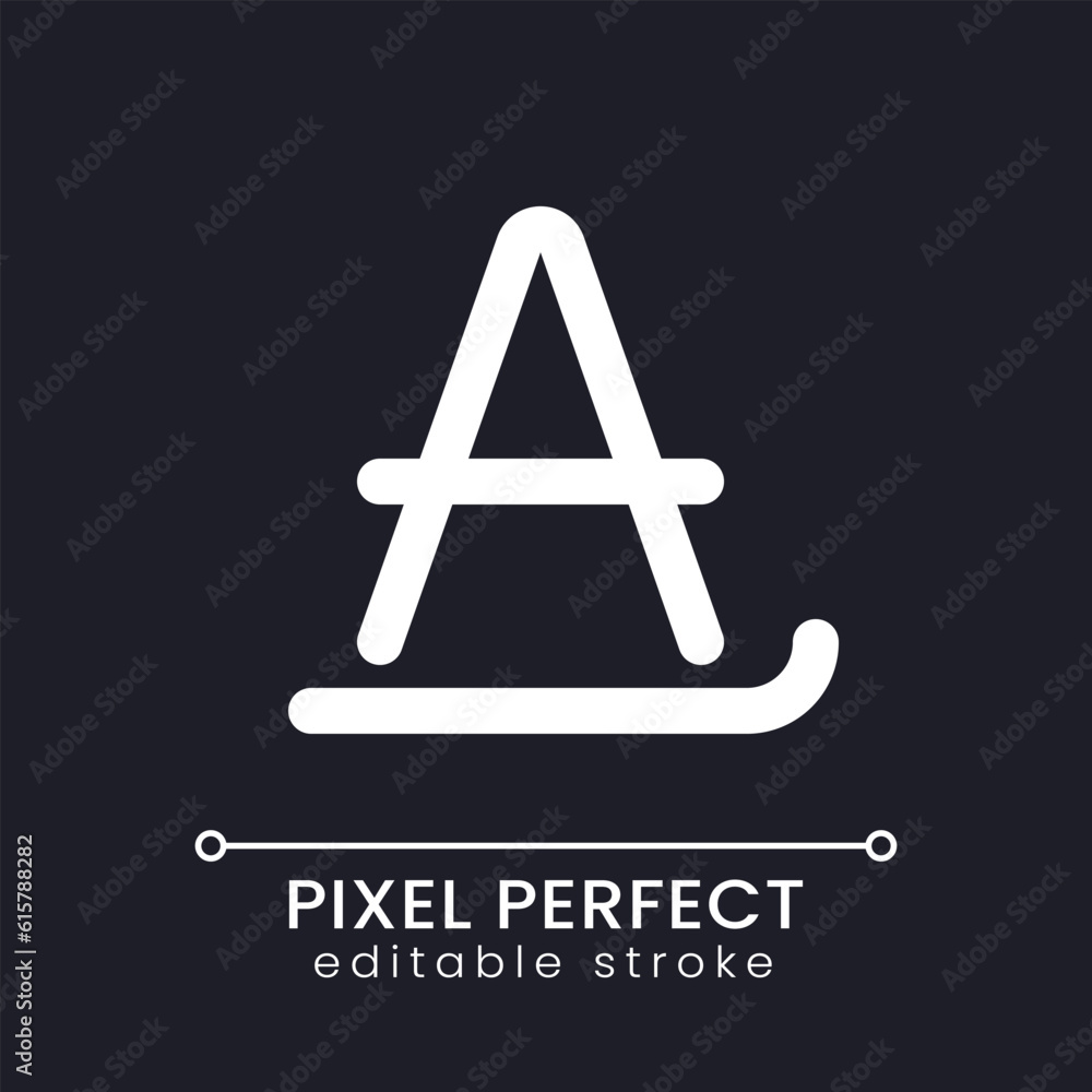 Fototapete text formatting pixel perfect white linear ui icon for dark theme. digital letter. vector line picto