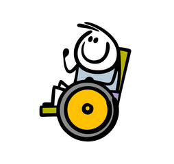 Happy man with a good mood in a wheelchair. Vector illustration of a person with disabilities and a positive lifestyle.