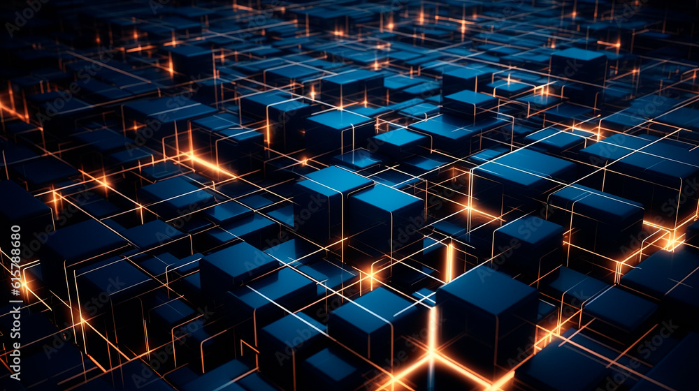 Wall mural modern digital abstract network grid background