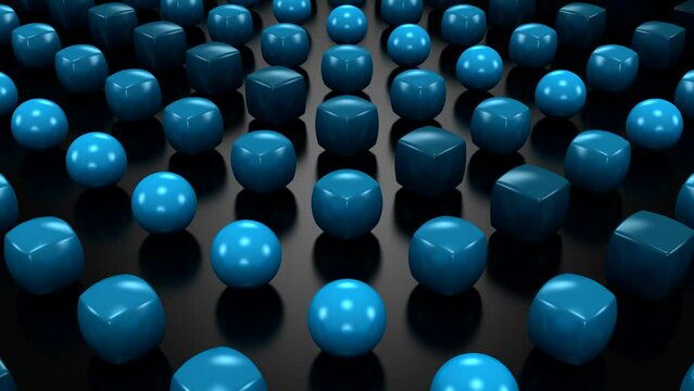 Cubes Transform Into Spheres and Form a Wave. Abstract motion, 2 in 1, 3d rendering, 4k resolution
