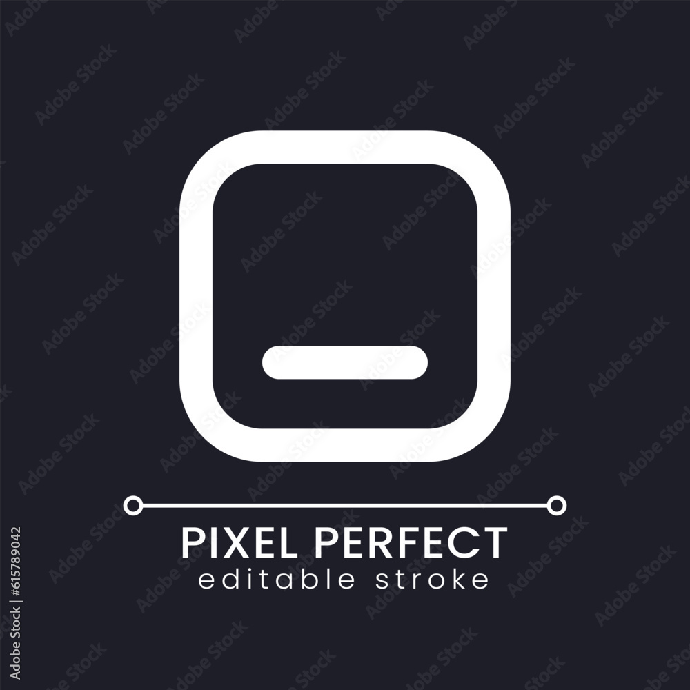 Poster minimize button pixel perfect white linear ui icon for dark theme. website size control. vector line