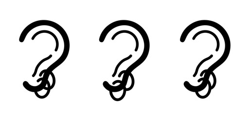 Obraz premium Cartoon ear circle piercing icon or logo. Piercing earring doodle icon. Kind of rings for piercing. jewelry and accessory, pierced ear sign. Pierced ears set, pierced and plugged ear with earrings.
