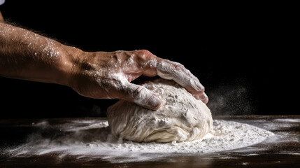 Chef prepares the dough with flour to make pasta, pizza or bread. Generative AI