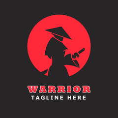 samurai silhouette japan logo design template