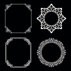 Set of decorative frames Elegant vector element for design in Eastern style, place for text. Floral black and white borders. Lace illustration for invitations and greeting cards.