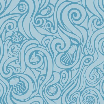 seamless pattern,Underwater, Sea life