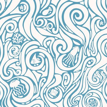 seamless pattern, the ​​waves blue sea, this is can use for a background.