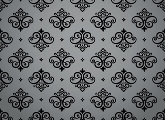 Wallpaper in the style of Baroque. Seamless vector background. Gray and black floral ornament. Graphic pattern for fabric, wallpaper, packaging. Ornate Damask flower ornament