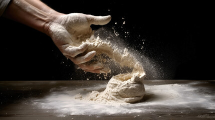 Chef prepares the dough with flour to make pasta, pizza or bread. Generative AI