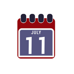 Calendar displaying day 11 of the July ( Eleventh ) - Day 11 of the month. illustration