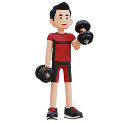 3D Sportsman Character Performing Left Hammer Curl with Dumbbell