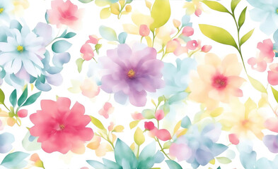 Watercolor flowers background, abstract floral pattern isolated on white. Generative AI.