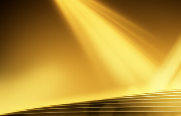 Abstract golden light rays scene with stairs