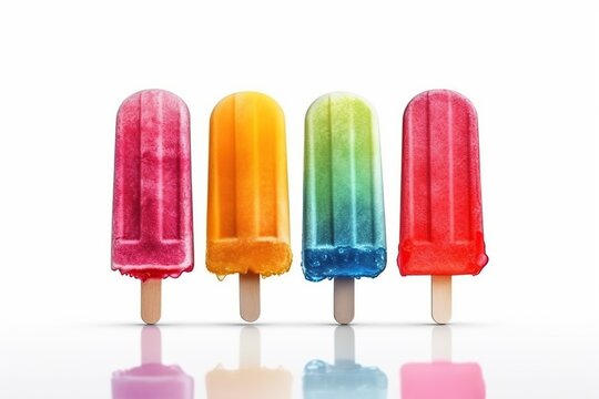 Photography Colored Popsicles on a white background  by generative ai