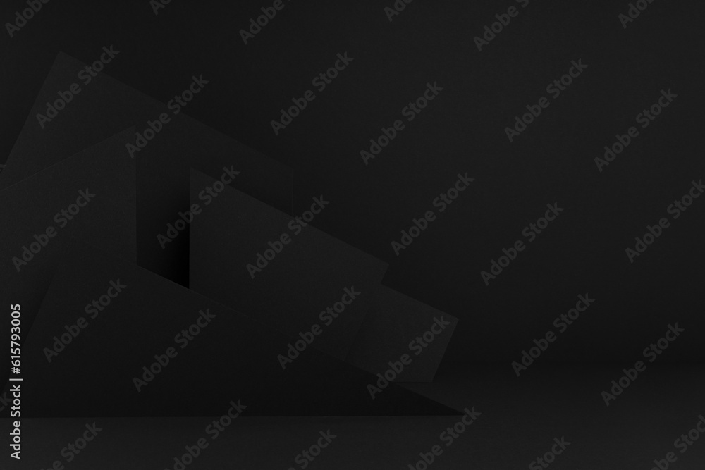 Poster luxury black stage mockup with abstract geometric pattern of angles, polygons and triangles as relie